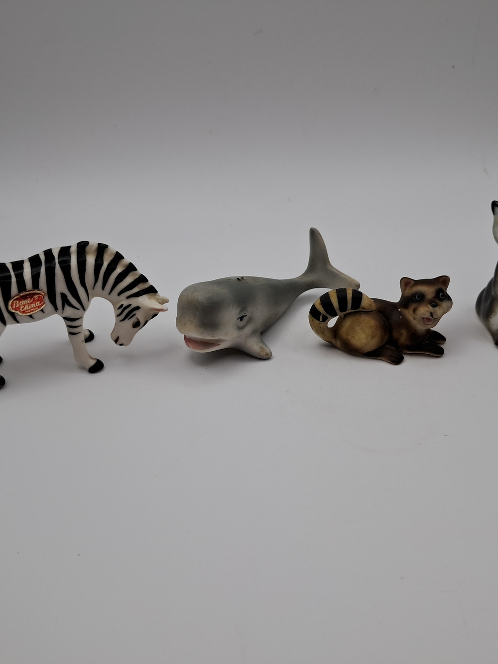 Vtg Bone China Miniature Figurine Lot Zebra Whale Raccoon Fox Japan MCM
